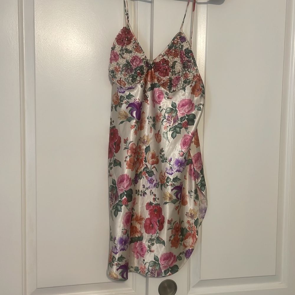 Vintage Floral Satin Slip Dress Size Medium